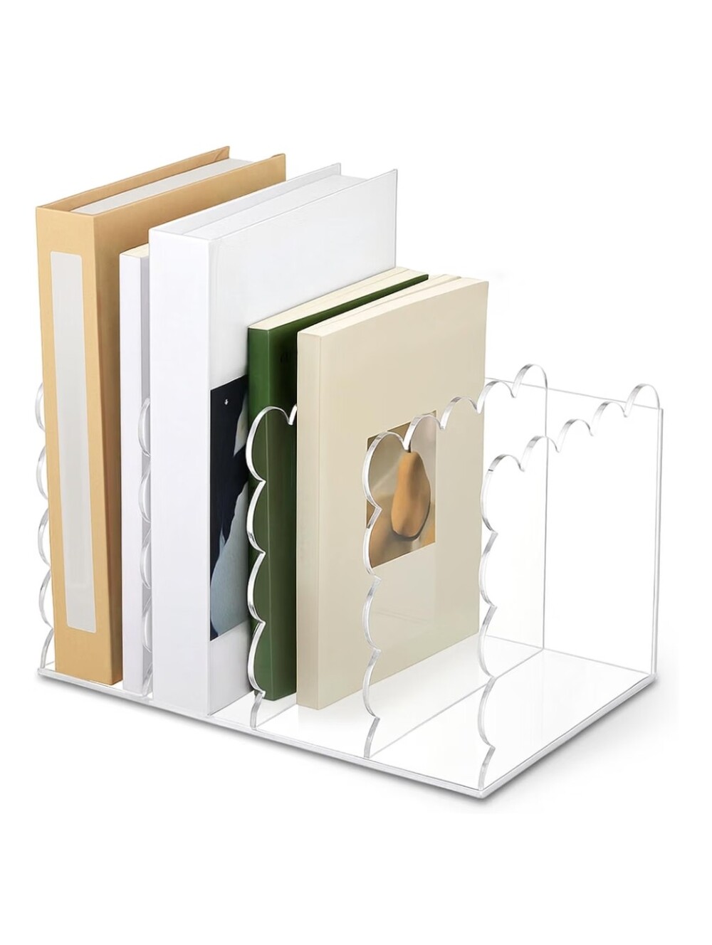 NWT Scalloped Acrylic Desktop Organizer 4 Slot Mail Sorter Magazine Book Storage